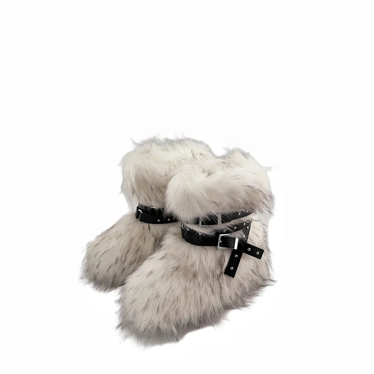 Y2K Faux Fur Boots Women Winter Snow Boots Luxury Fluffy Fuzzy Boots Warm Cozy Mid-Calf Ski Boots