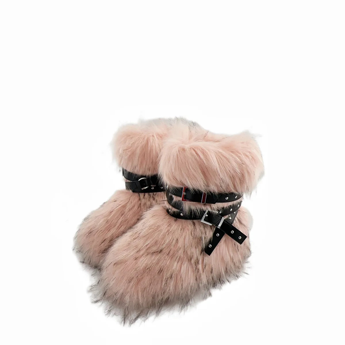 Y2K Faux Fur Boots Women Winter Snow Boots Luxury Fluffy Fuzzy Boots Warm Cozy Mid-Calf Ski Boots