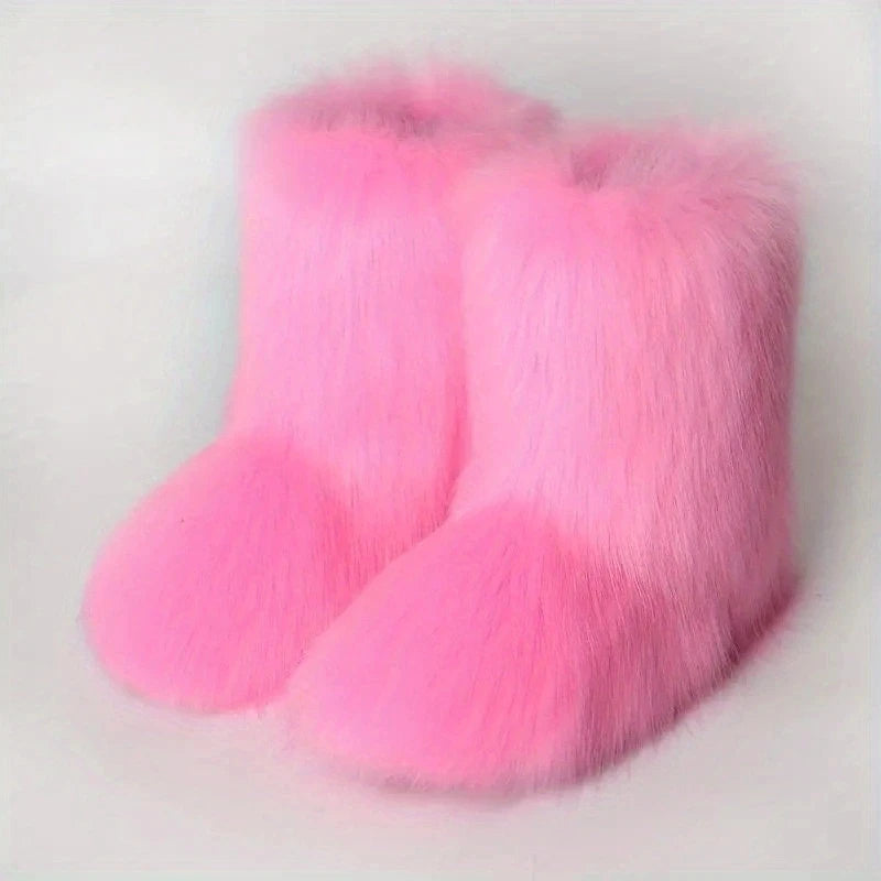 Y2K Fluffy Mid-Calf Boots Winter Women Fashion Snow Boots Warm Cotton Shoes