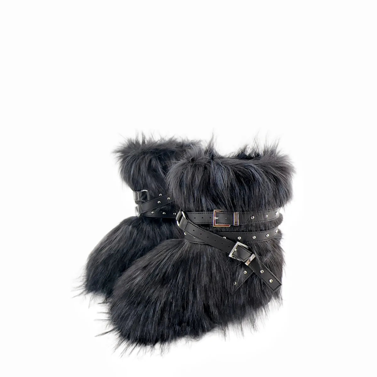 Y2K Faux Fur Boots Women Winter Snow Boots Luxury Fluffy Fuzzy Boots Warm Cozy Mid-Calf Ski Boots