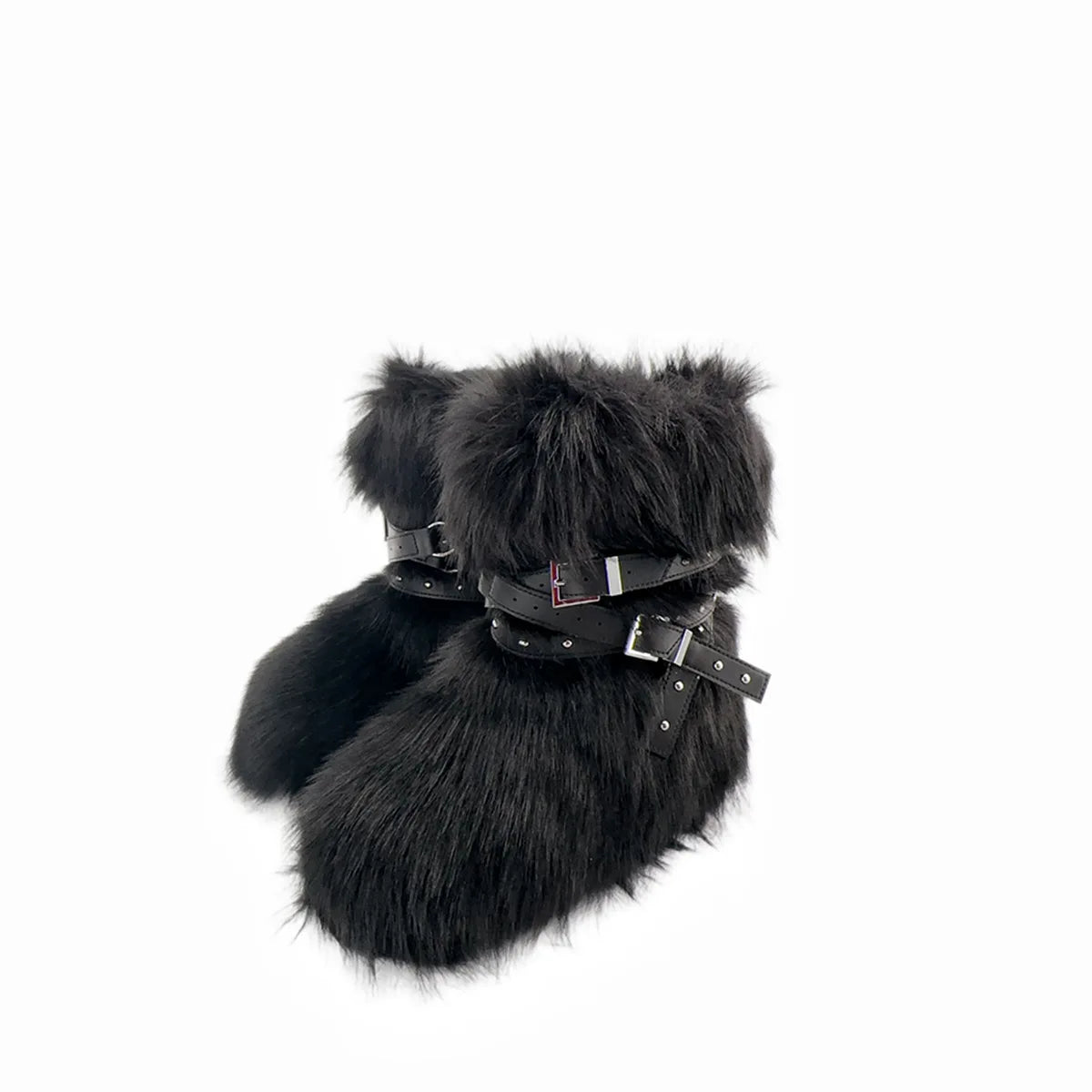 Y2K Faux Fur Boots Women Winter Snow Boots Luxury Fluffy Fuzzy Boots Warm Cozy Mid-Calf Ski Boots