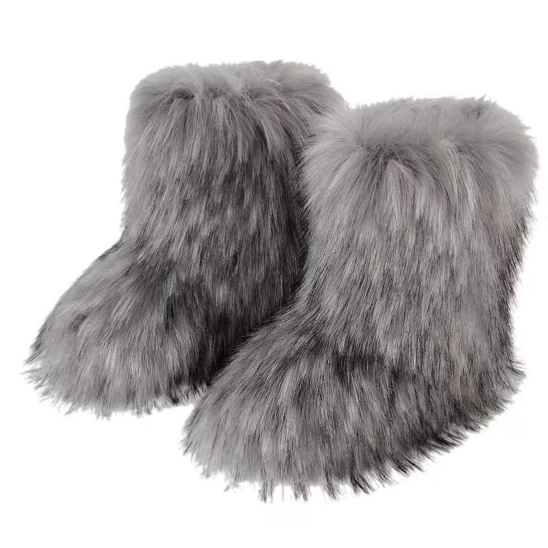 Y2K Fluffy Mid-Calf Boots Winter Women Fashion Snow Boots Warm Cotton Shoes